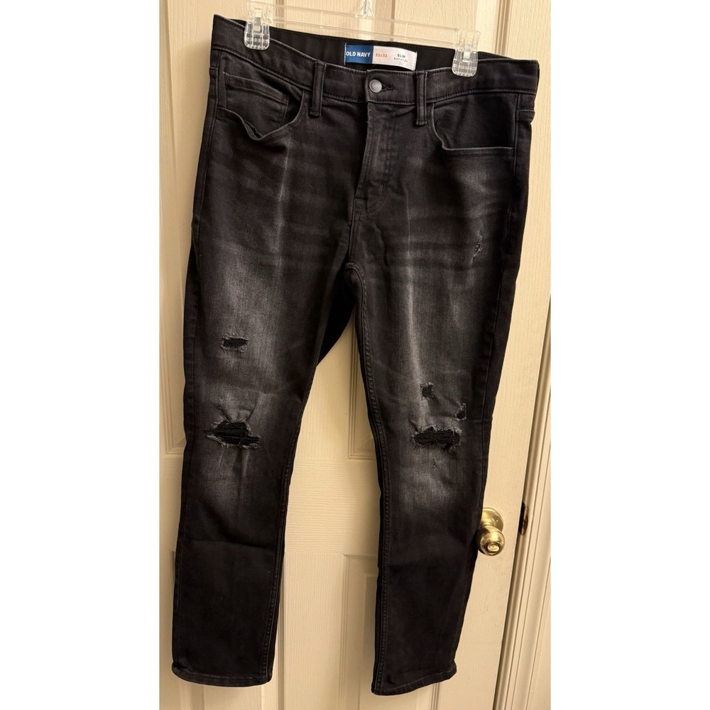 Old Navy Mens Black‎ Distressed Slim Built In Flex Jeans Size 32x32